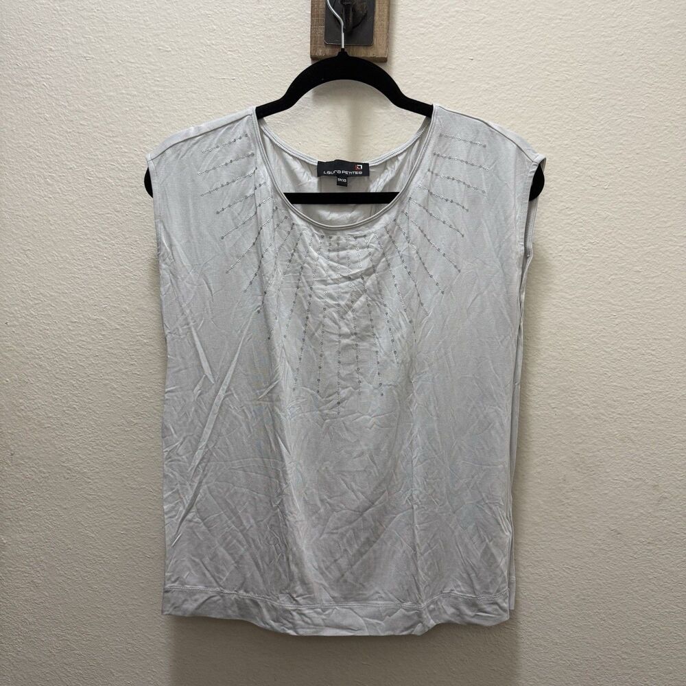 Laura Petites Gray Sequin Sleeveless Blouse Dressy Top XS